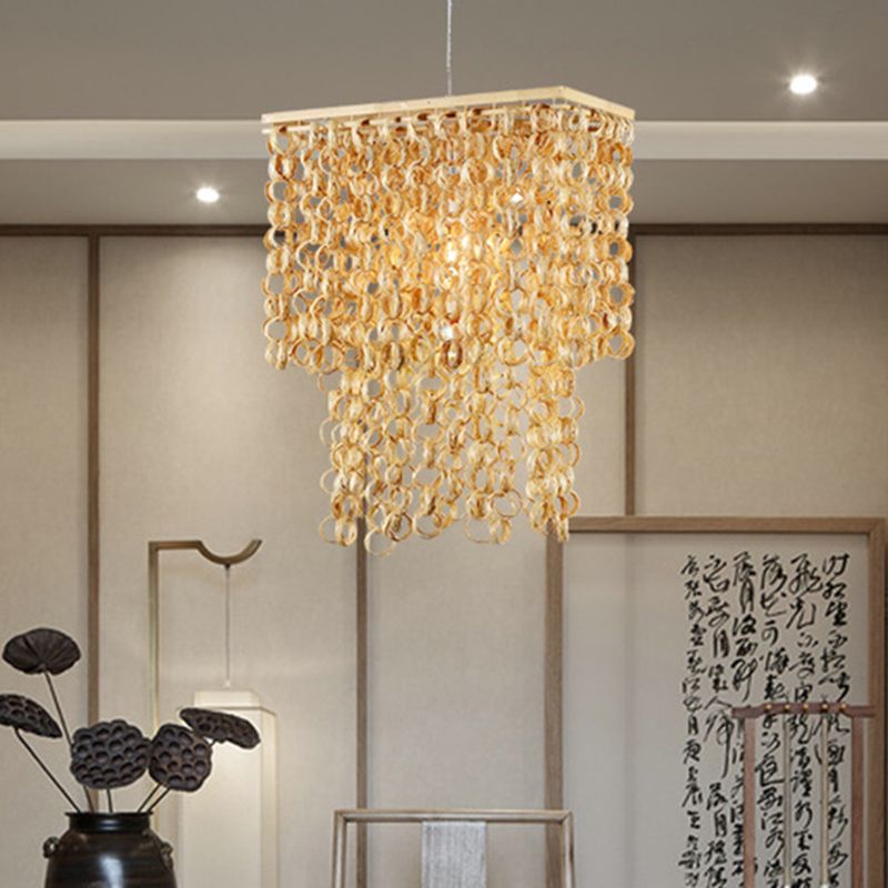 Lámpara colgante de bambú rectangular moderno 1 iluminación de luz en beige