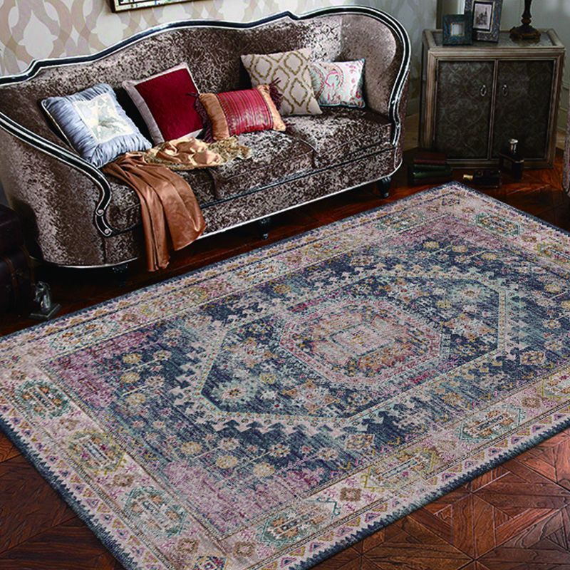 Dark Red Bohemian Rug Polyester Graphic Rug Non-Slip Backing Rug for Home Decoration