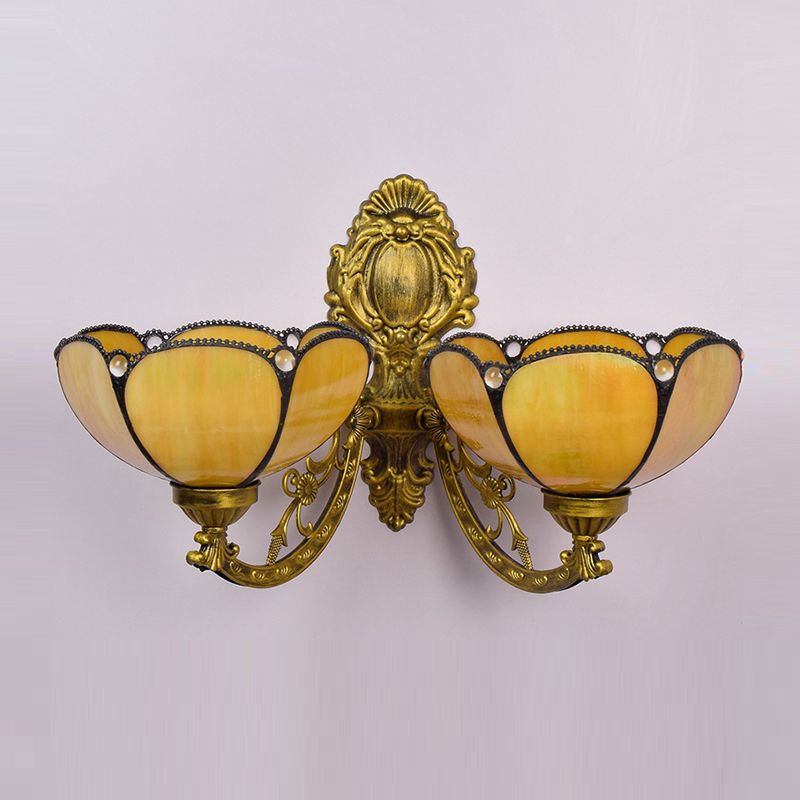 Tiffany Flower Shape Wall Mount Light Fixture Glass 2 Light Sconce Lamp