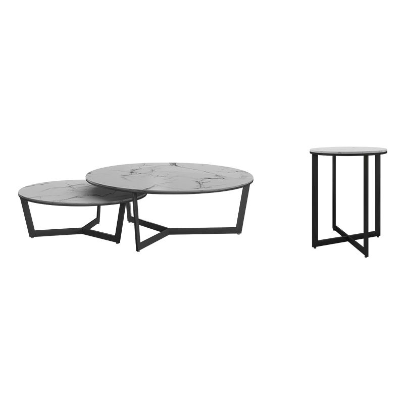 Contemporary Frame Coffee Table Round Slate Top Cocktail Table