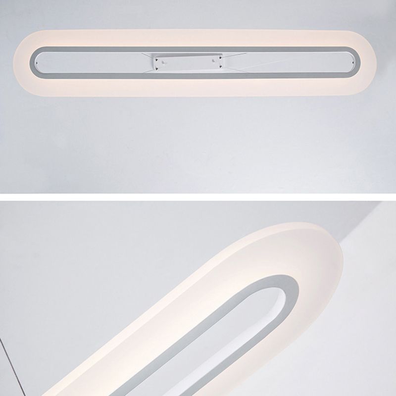 Modern Minimalist Oval Island Light Acrylic LED Strip Restaurant Pendant Lighting In White