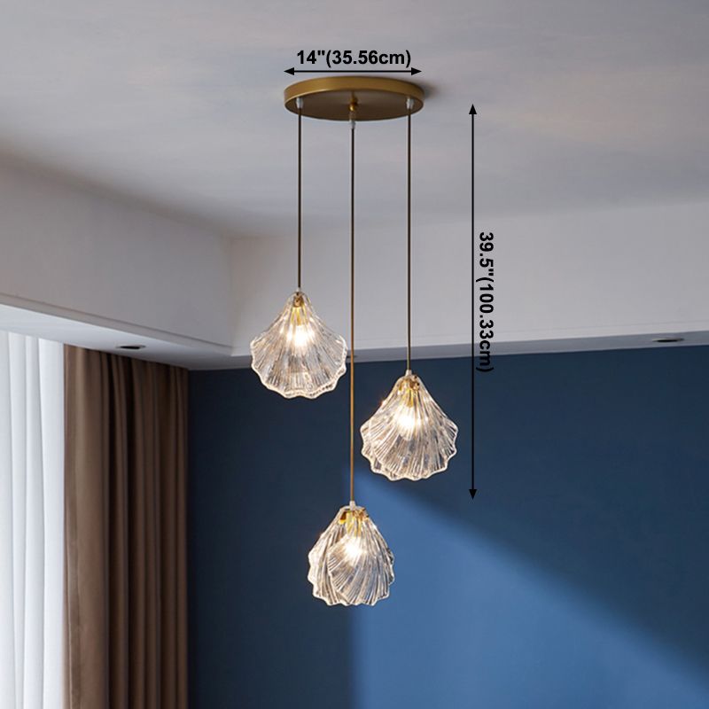 Luxe en verre transparent en verre pendant léger ， luminaire minimaliste à 3 légers de plafond multiples