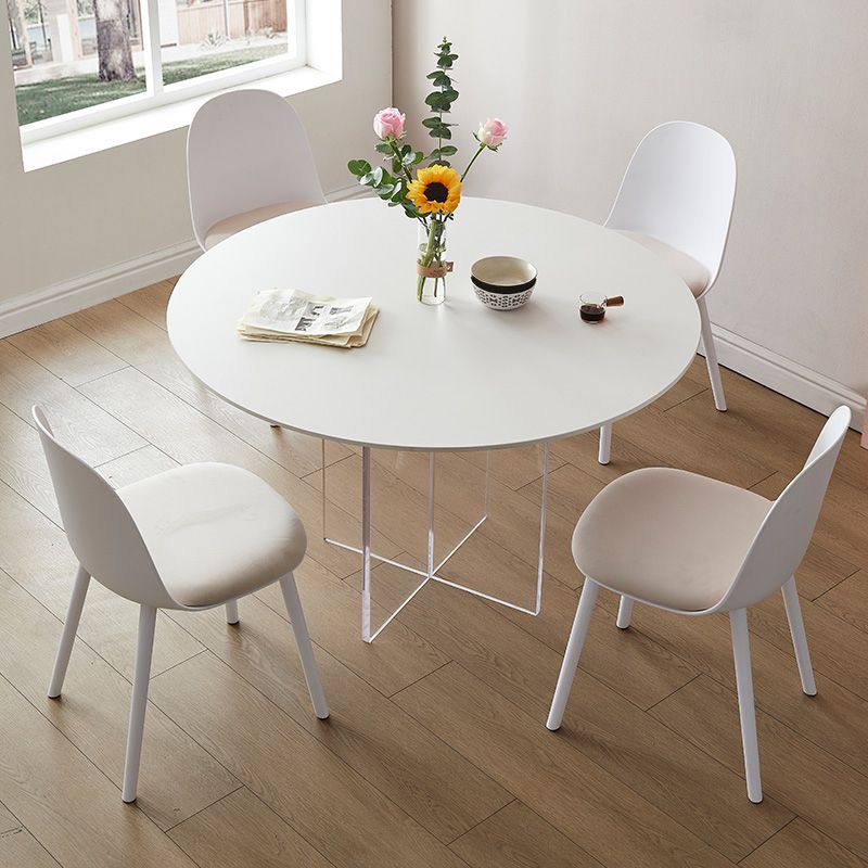 Round Dining Table Set 1/3/4/5 Pcs Acrylic Base Table and Plastic Chairs in White