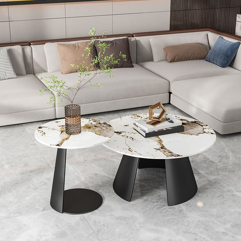 Modern Slate Coffee Table Round Bunching Coffee Table Sets for Living Room