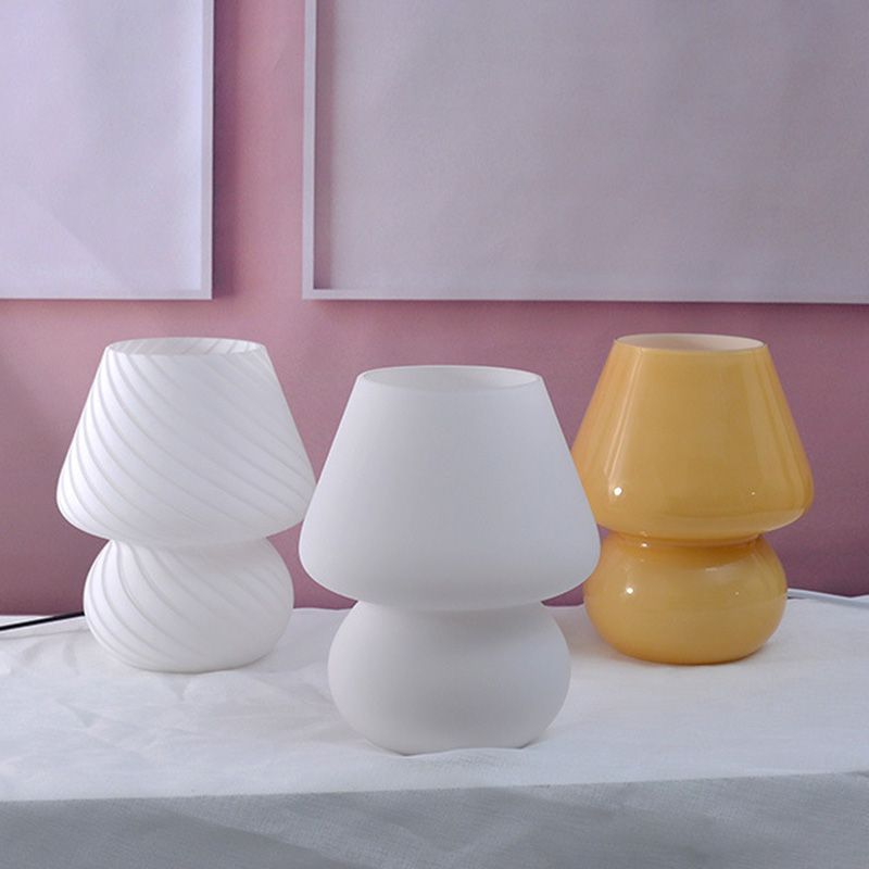 5.9" Wide Mushroom Shaped Mini Table Lamp Modern Style Glass Nightstand Light for Bedroom