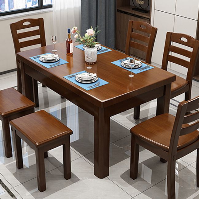 Wood Base Dining Table Contemporary Dinner Table with 4 Legs
