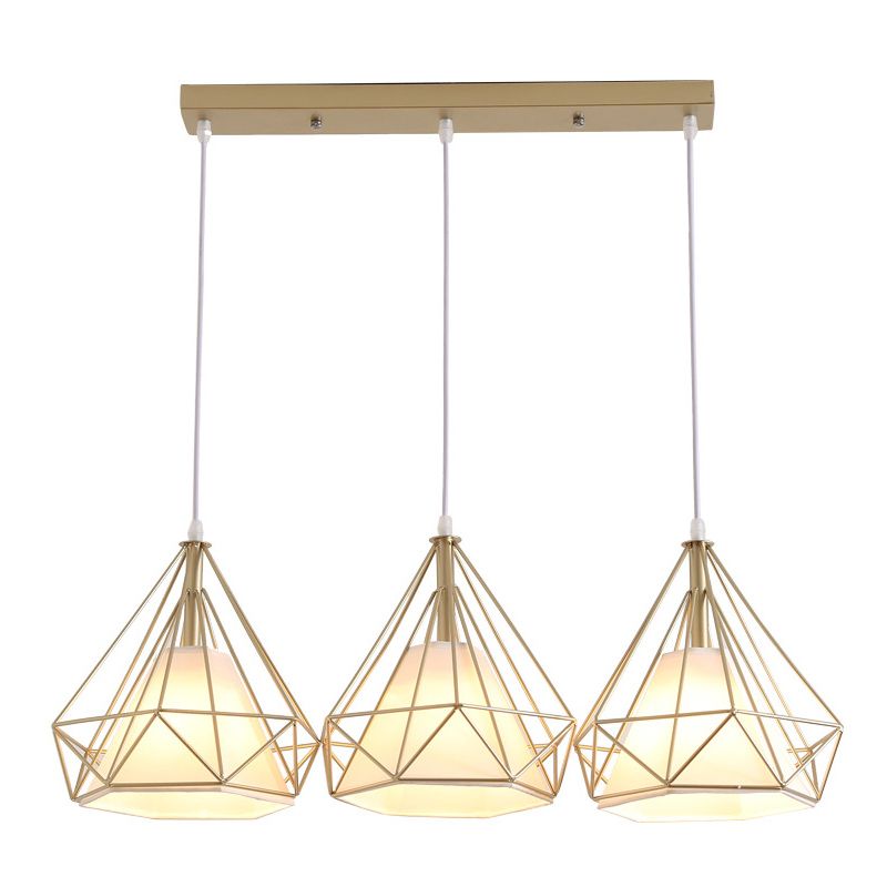 Diamond Pendant Lighting Modern Metal Diner Ceiling Hang Light with Conical Fabric Shade