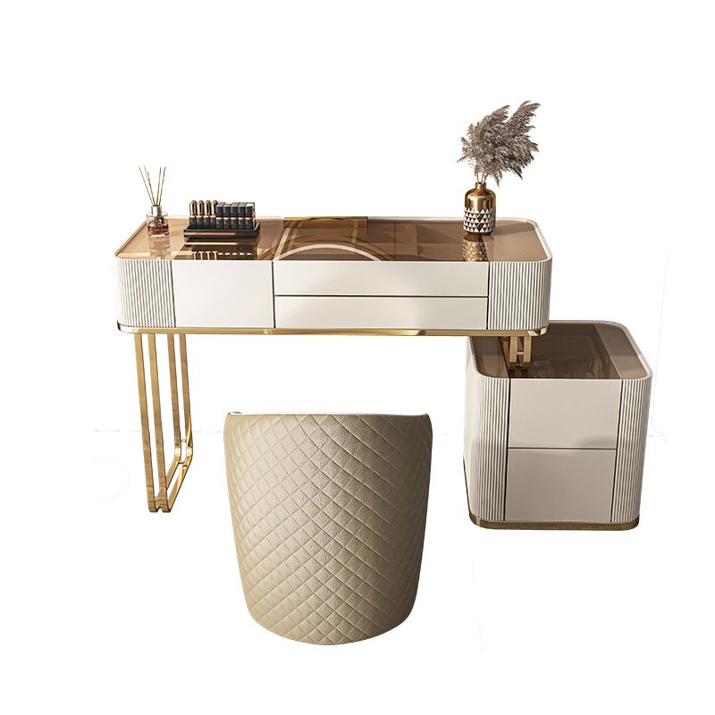 Dimmable Lighted Mirror Dressing Table with 5 Drawers Glass/Stone Top Make-up Vanity