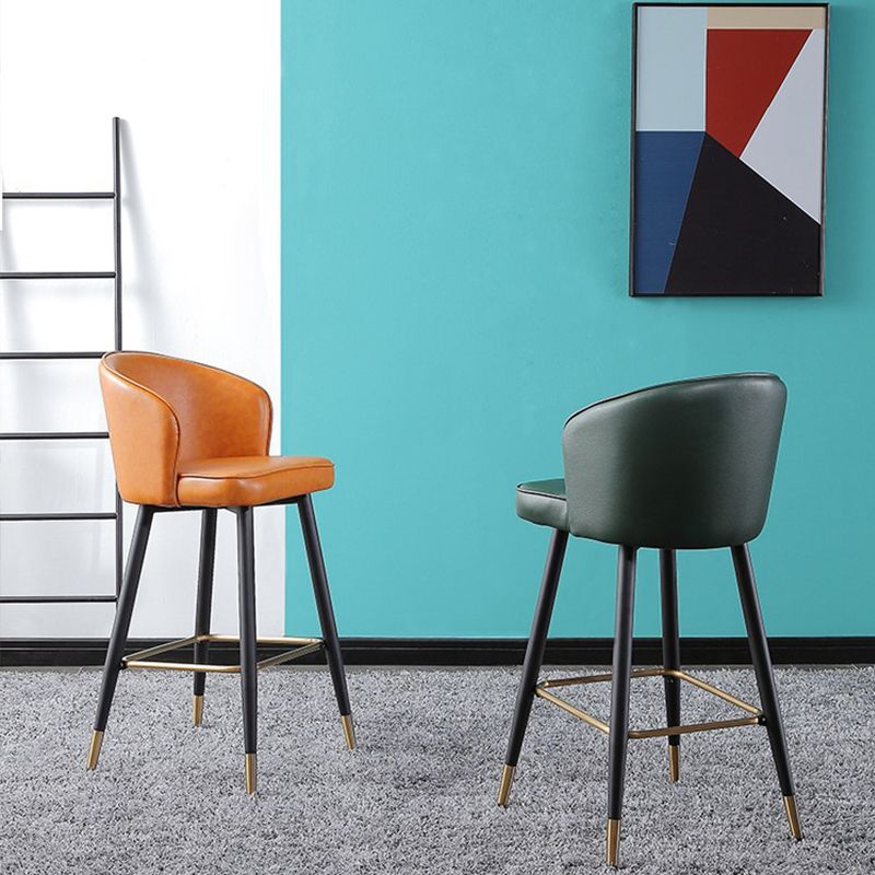 Leather Counter Stool Scandinavian Style Armed Low Back Stools for Home