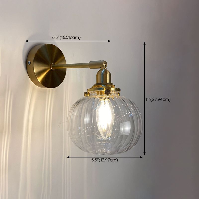 Modern Metal Wall Sconce Pumpkin Shape Vanity Lamp with Glass Shade for Bathroom