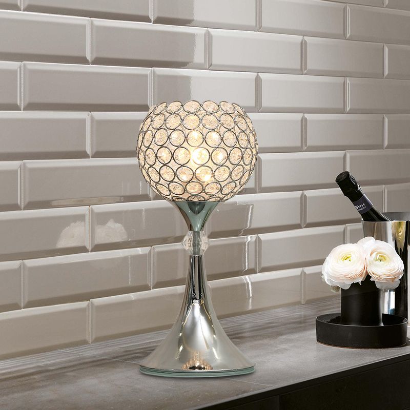 Lampada da tavolo in argento con cristallo inserito, forma curva, lampada da notte lounge a 1 testa con paralume a mezzo globo