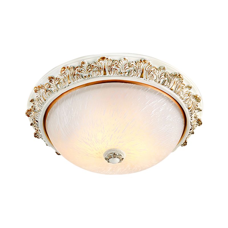 Plafonnier en forme de dôme de style rustique, 11 / 15 / 19 po, éclairage encastré à 2/3 têtes en verre opalin, blanc/laiton