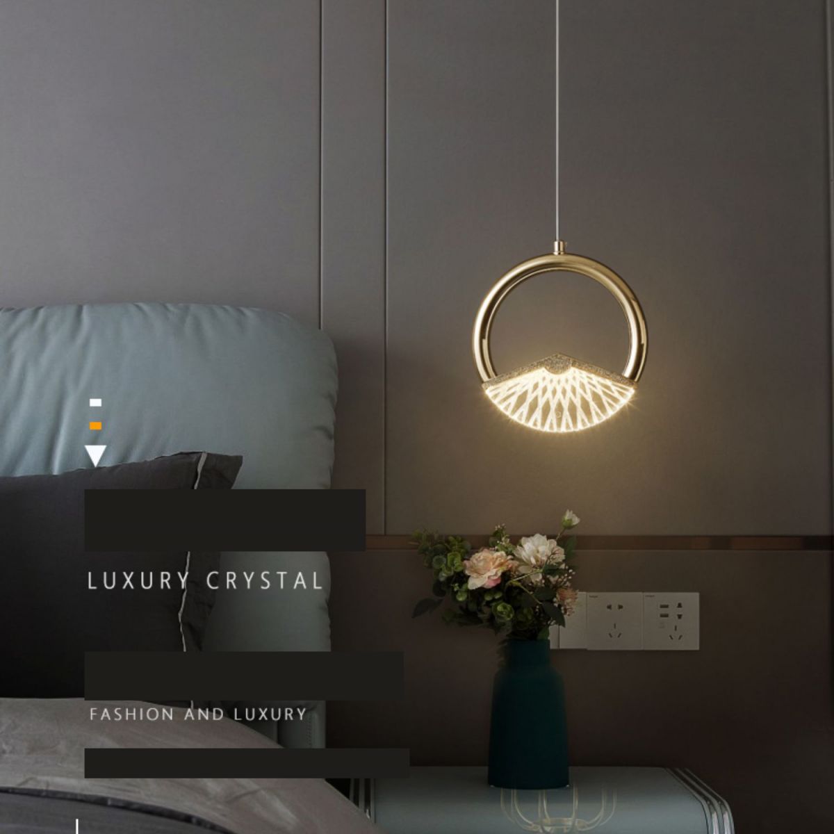 Einfachheit geführte Beleuchtung Anhänger Messingring Hängende Lampe mit Kunstkristallschatten
