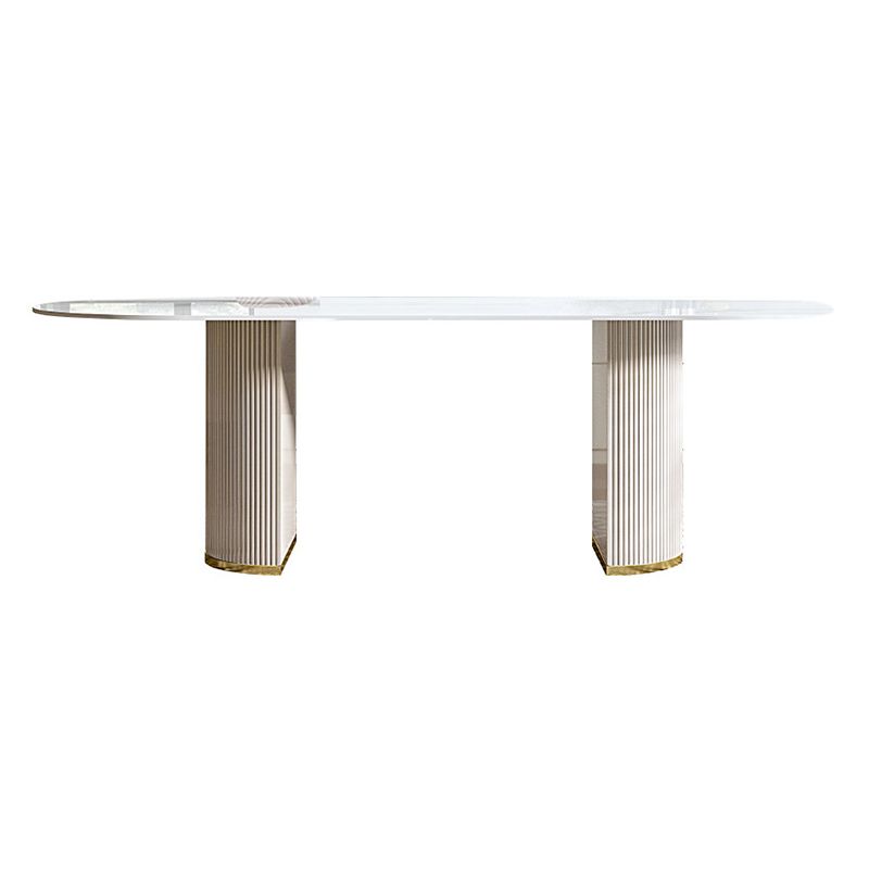 Luxury Oval Dining Table Stone Dining Table with Double Pedestal