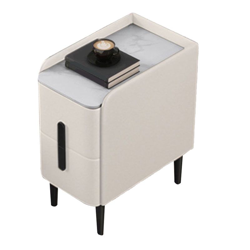 Contemporary Stone Bedside Cabinet with 2 Pine Drawers for Bedroom