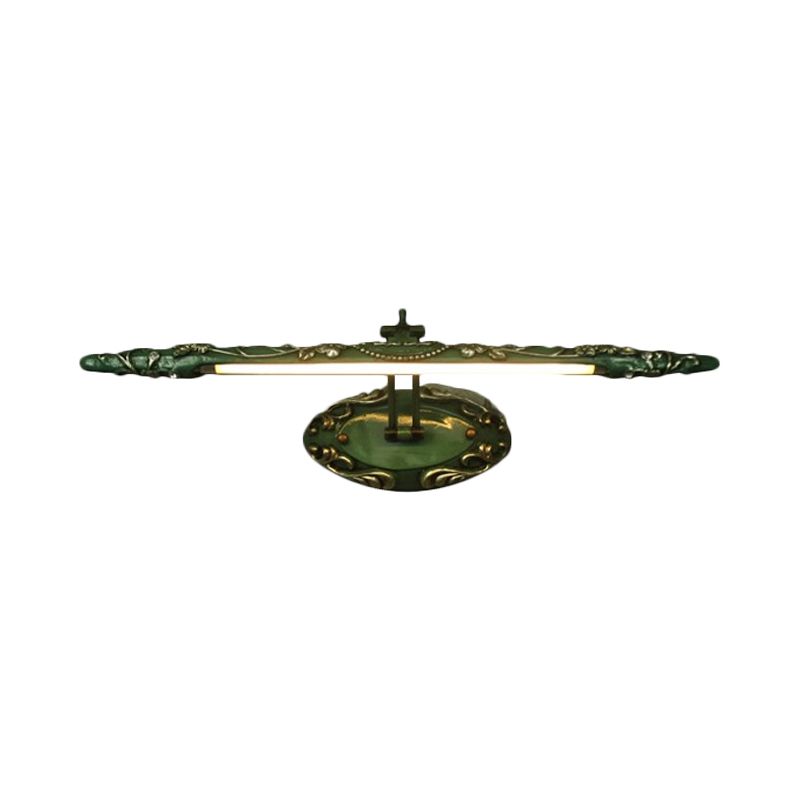 19.5"/23.5"/26" Wide Green Elongated Vanity Light Fixture Classic Metal LED Bathroom Sconce Lamp, White/Warm Light