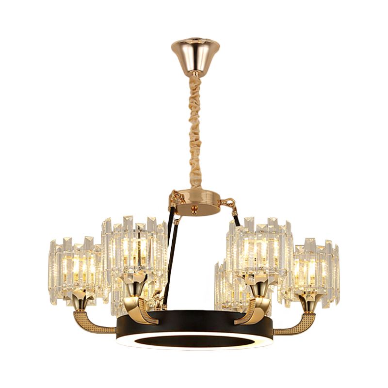 Zwart en gouden 6 lampen hangsel kroonluchter traditionele kristalcilinderschaduw plafondlicht