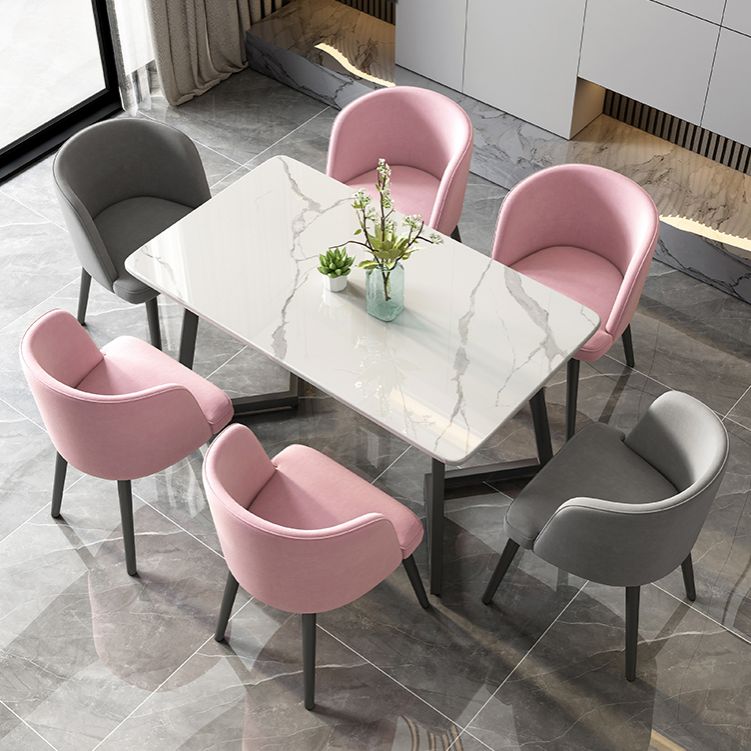 Modern Black Iron Dinette Set 1/2/5/7 Pieces Rectangle Sintered Stone Top Dining Table Set