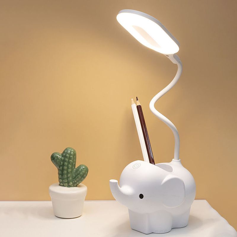 Lámpara de mesa de lectura creativa moderna Luz de mesa de elefante de 1 luz con puerto USB