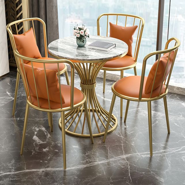 Juego de comedor de cocina glamorosa con top de piedra sinterizado y muebles de comedor de base de metal