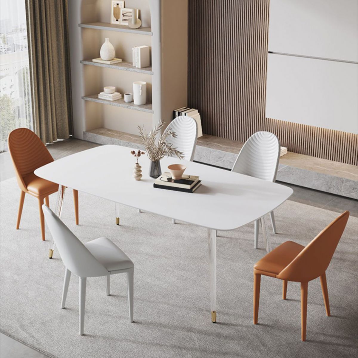 Medieval Rectangle Dining Table Sintered Stone Table with Plastic Legs