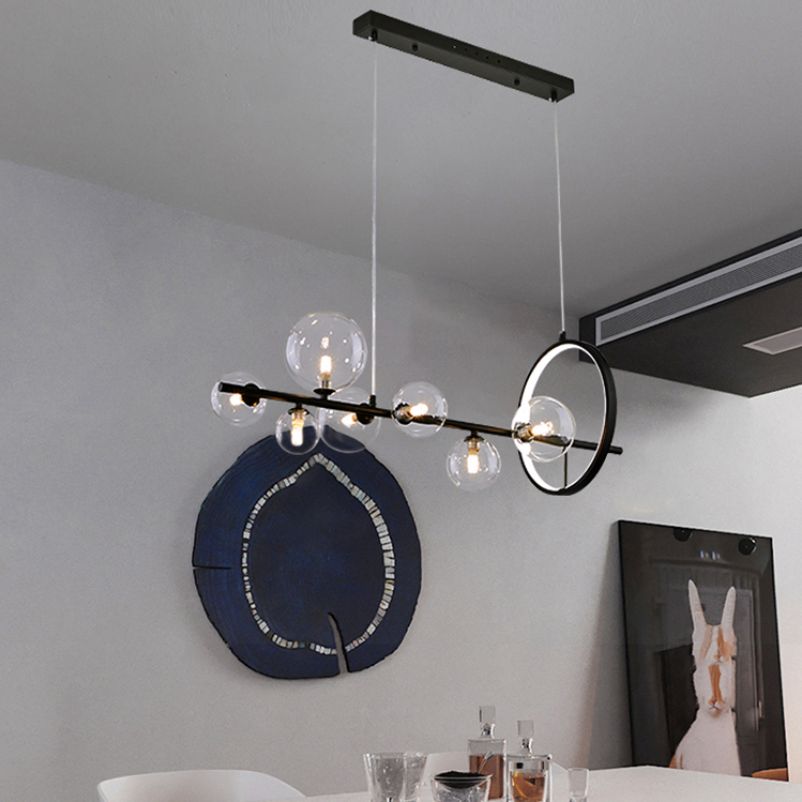 Ideas modernas de iluminación de la isla de vidrio transparente lámpara lineal lámpara de araña lineal para el comedor