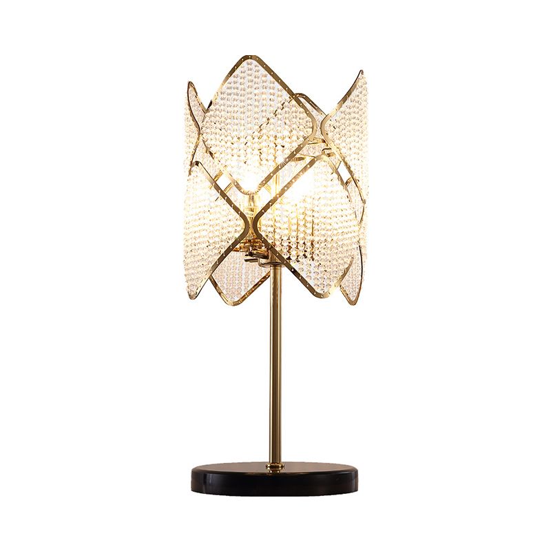 Clear Crystal Beads Gold/Chrome Table Light Rhombus 1 Head Contemporary Night Stand Lamp for Sleeping Room