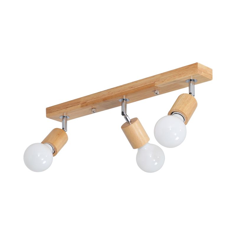 Lampada da soffitto da incasso lineare girevole in legno asiatico a 3 teste, lampada da incasso per bagno con design a lampadina nuda
