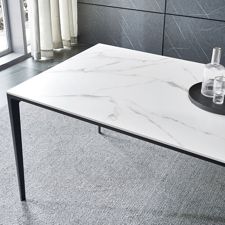 Semplice tavolo da pranzo bianco in pietra sinterizzato tavolo da pranzo a forma di rettangolo per cucina