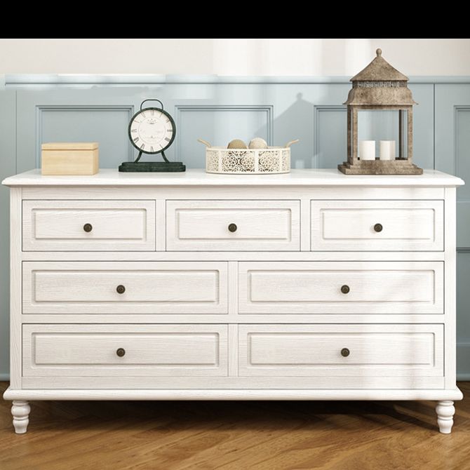 Mid-Century Modern White Chest with 7 Drawers and Turned Legs