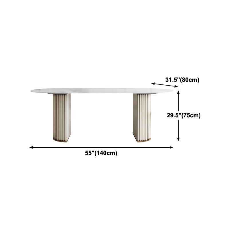 Glam Sintered Stone Oval Shape Dining Table White Standard Dining Table for Kitchen