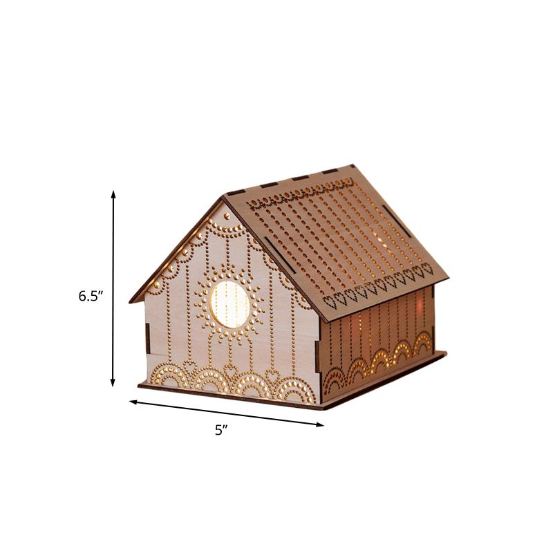 Kids cottage mini nachtlamp houten slaapkamer led nachtkastje licht in bruin met gebeeldhouwde bloem/ster/liefdevol hartontwerp