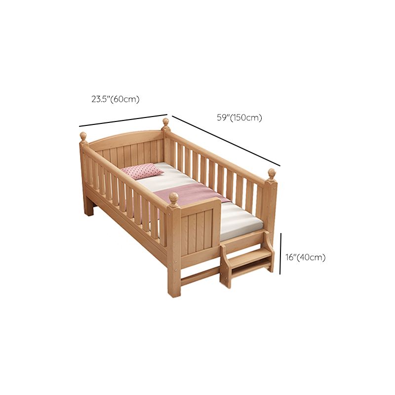 Glam Style Beech Wood Nursery Bed with Mattress and Guardrail