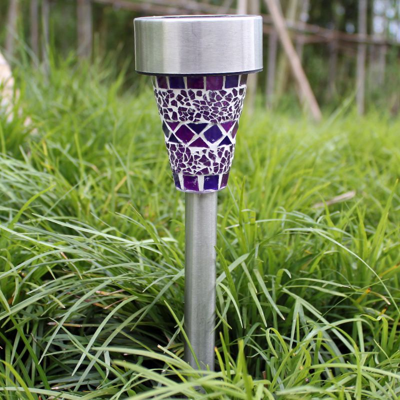 Conical Shaped Courtyard LED Stake Light Mosaic Glass Modern Solar Ground Lighting