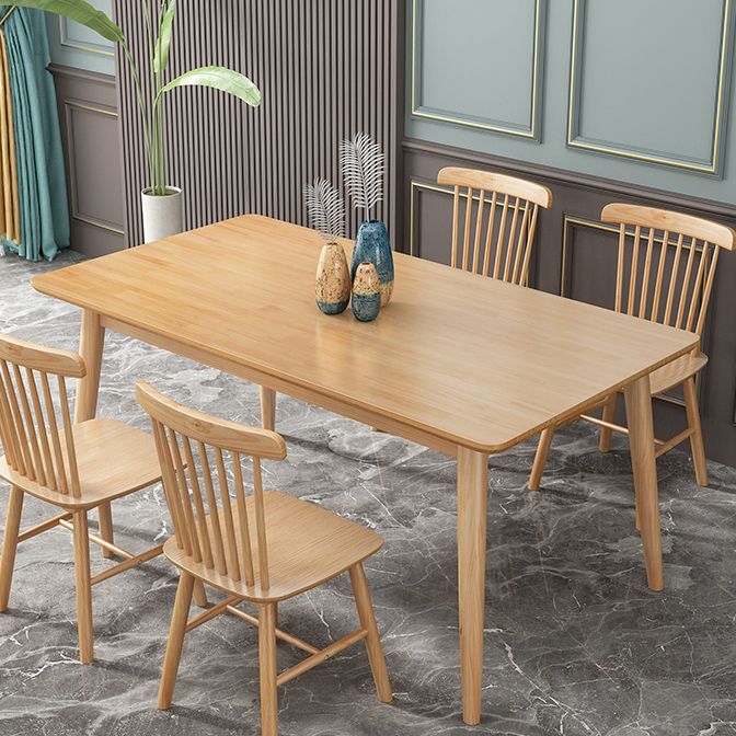 Mesa de comedor de madera maciza de caucho de estilo moderno, mesa rectangular marrón con 4 patas para uso doméstico