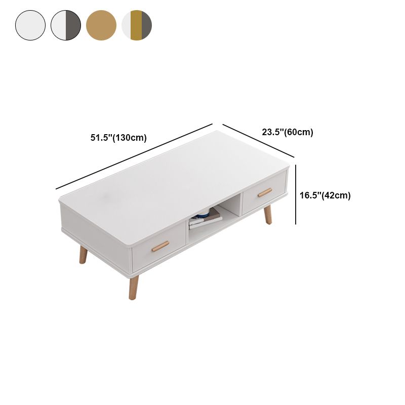 Rectangular with 2 Drawers Coffee Table Scandinavian Wood Cocktail Table