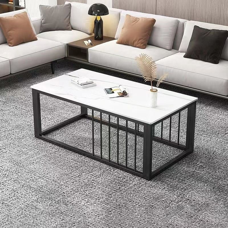 Contemporary Stone Coffee Table Rectangle Frame Coffee Cocktail Table