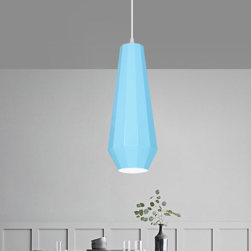 1-Light Restaurant Hanging Lamp Macaron Yellow/Blue/Green Pendant Light Kit with Pot-Lid/Diamond/Tapered Iron Shade