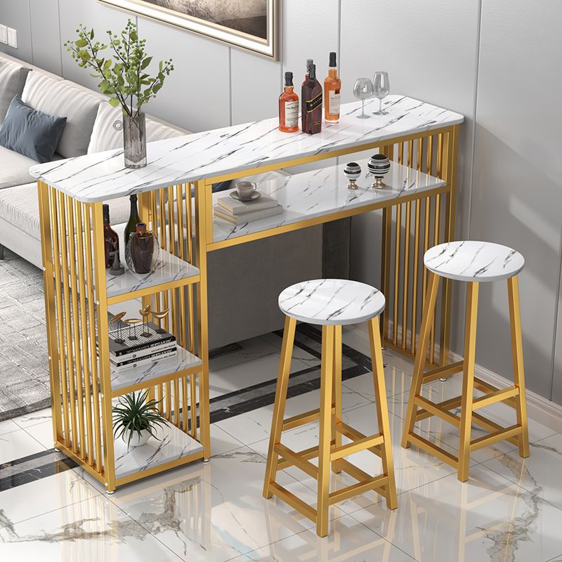 Glam Rectangle Wood Counter Table 3/4 Pieces Bar Table Set for Cafe