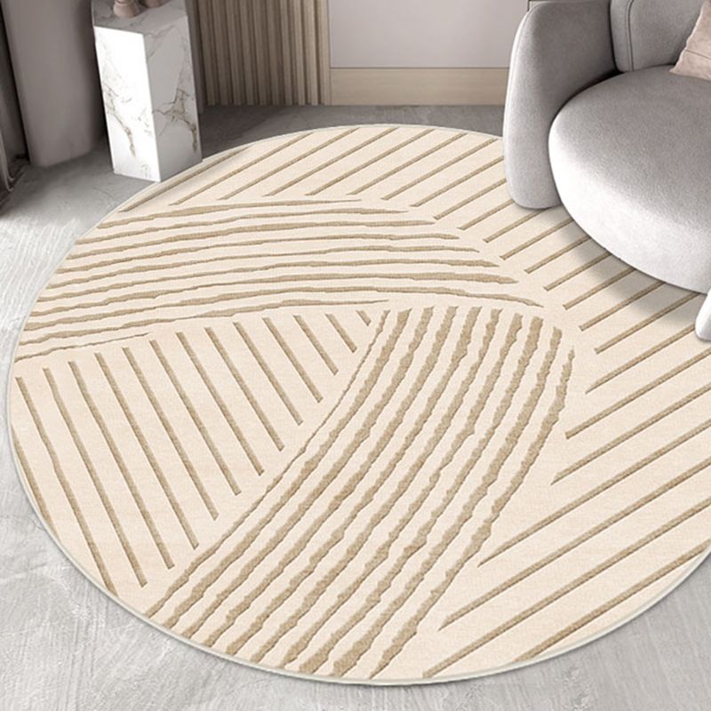 Beige Modern Area Carpet Stripe Pattern Polyester Area Rug Anti-Slip Washable Rug for Home Decor