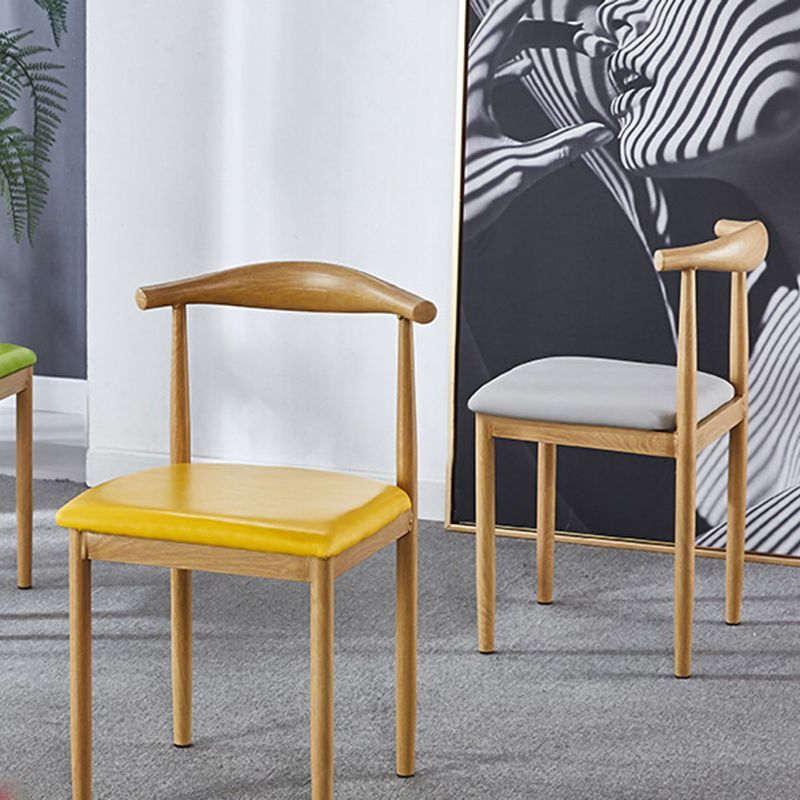 Contemporary Style Metal Kitchen Chairs Set Open Back Side PU Leather Chair