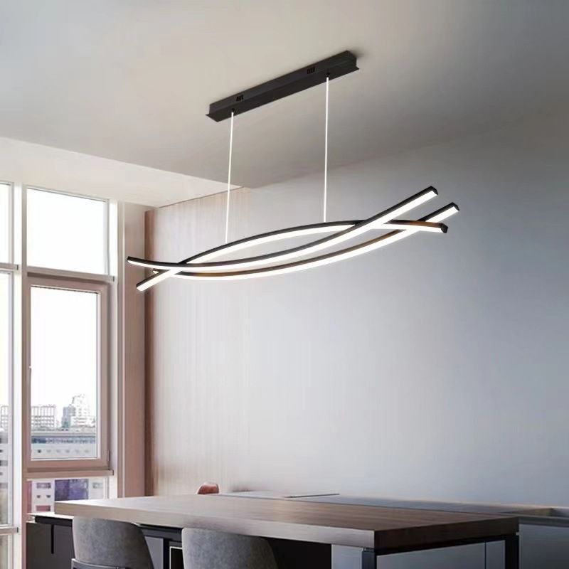 Modern Curved Hanging Island Light Metal LED Dining Room Island Ceiling Light