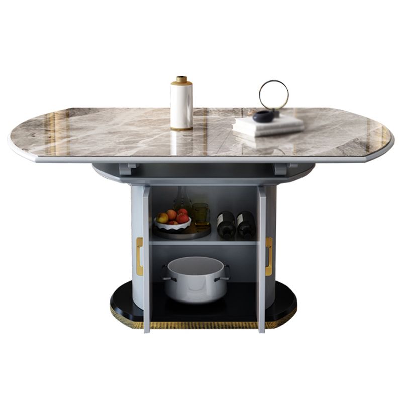 Glam Round Pedestal Dining Table Home Sintered Stone Drop-Leaf Table with Drawers