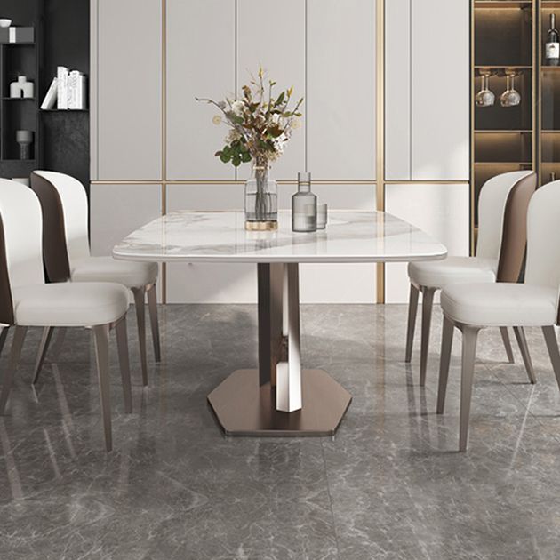 Rectangle Dining Table Stone Top Table with Stainless Steel Pedestal Base