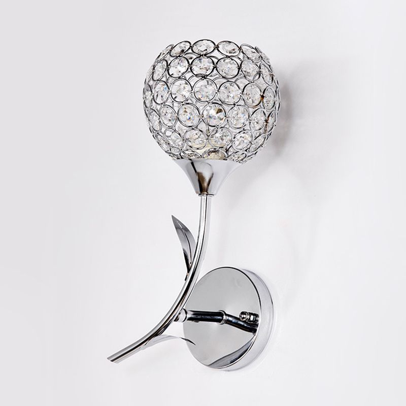 Wohnzimmer Wandleuchten beleuchten moderne Chromwandhalterung Licht mit runden Kristallschatten