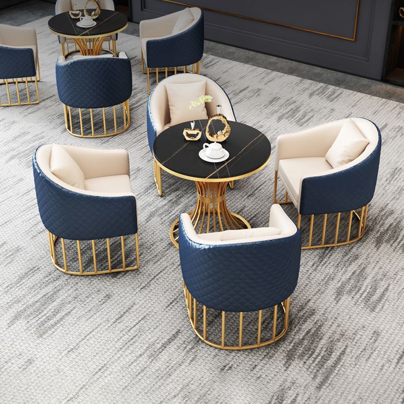 Modern Style Sintered Stone Dining Room Set with Round Table and Gold Leg Dining Table Furniture
