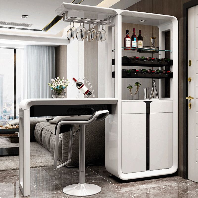 Mesa de barra laminada blanca glamorosa 39.3 "H Mesa de bistro con portavasos, solo mesa