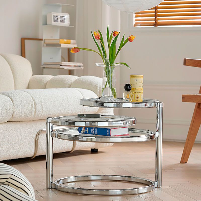 Round with Metal Accents Coffee Table Extendable Modern Glass Cocktail Table
