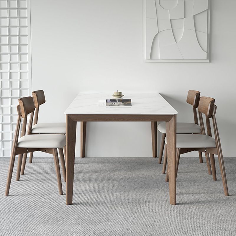 Rectangle Medieval Modern Dining Table Sintered Stone Table with 4 Wood Legs