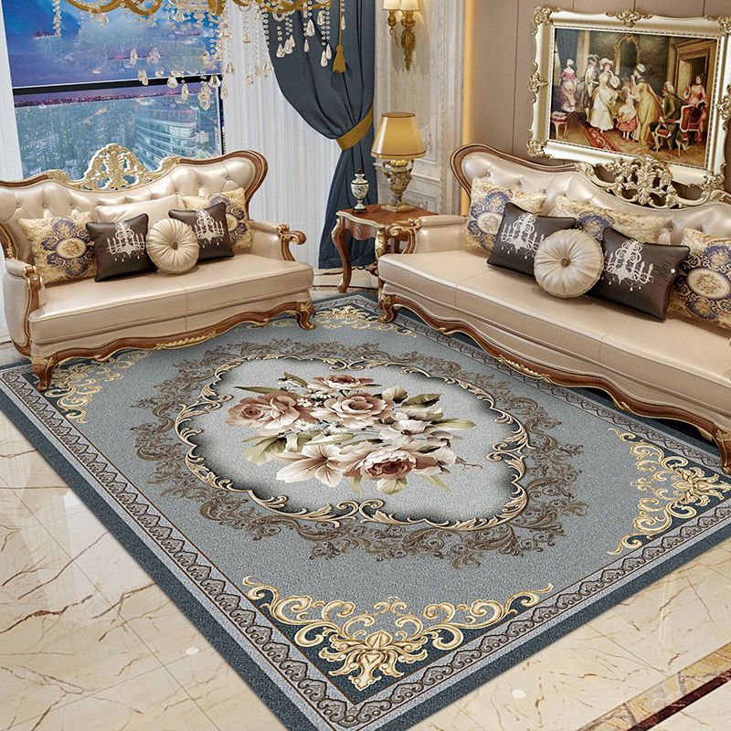 Navy Modern Rug Polyester Graphic Rug Non-Slip Backing Rug for Home Decoraion